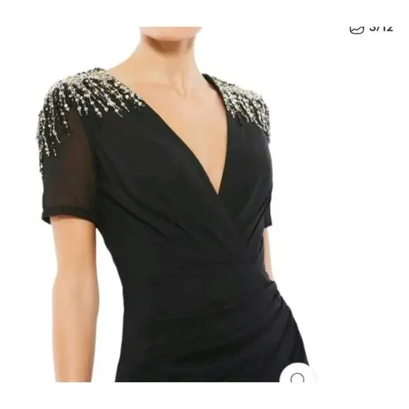 Ieena For Mac Duggal Beaded Sequin Embellished Shoulder Black Maxi Dress 12 NWOT - Picture 6 of 6